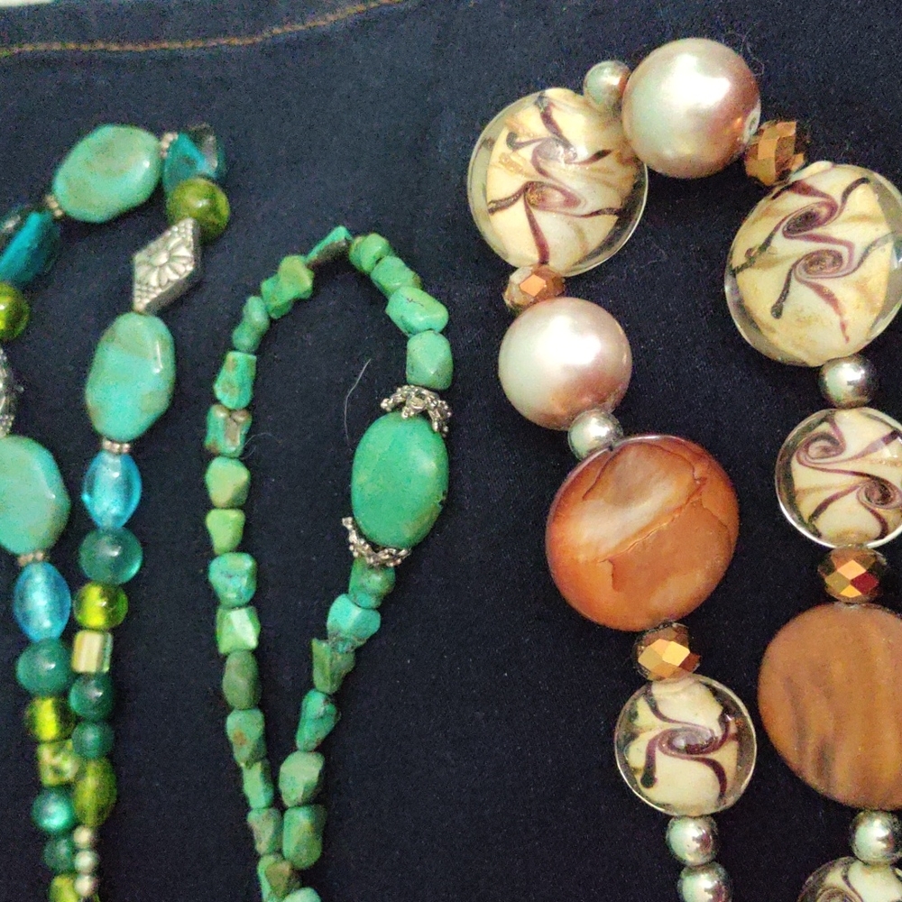 Necklaces, (3) colorful costume jewelry accessory